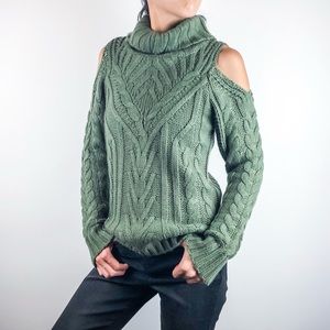 Cold Shoulder Turtleneck Knit Sweater